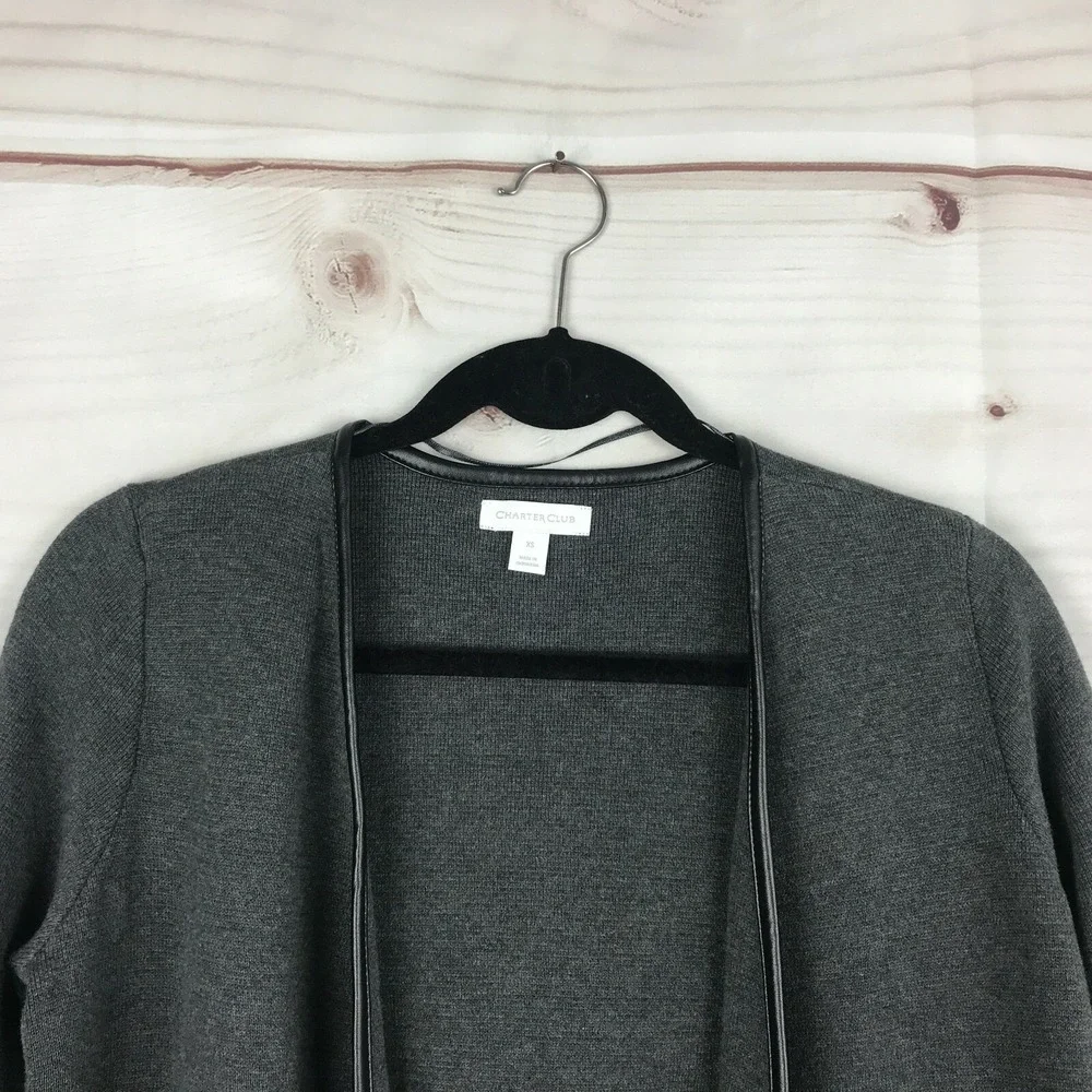 Charter Club Sweater Womens XS Gray Cardigan Open Front Long Sleeve Zip Pocket